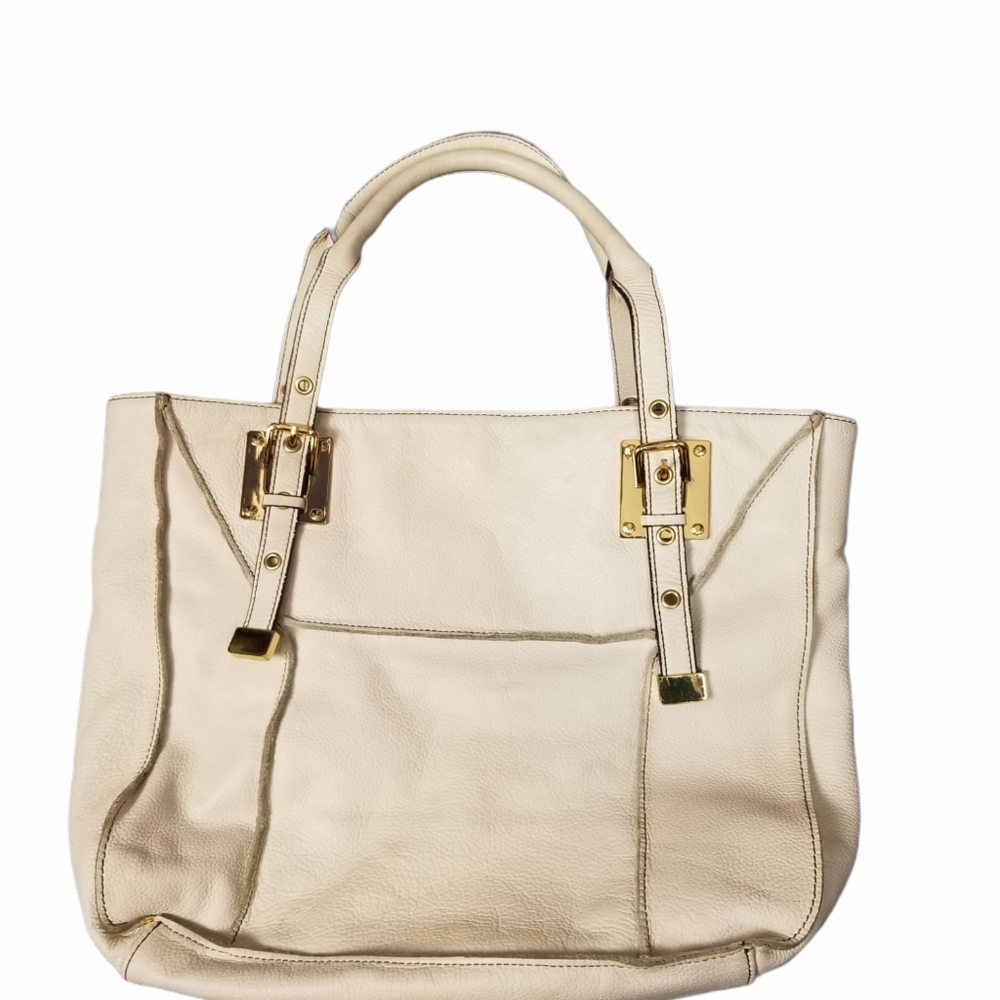 Steven White Leather Purse Shoulder Bag with Gold